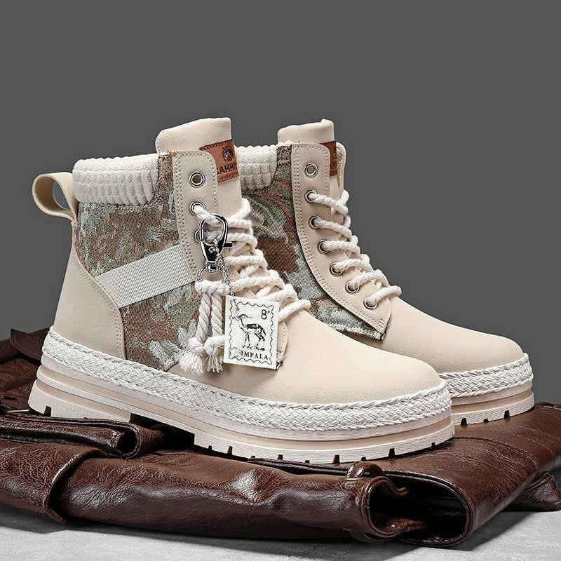 Men's Warm High-Top Boots - Lace-Up Leather Fabric, Winter