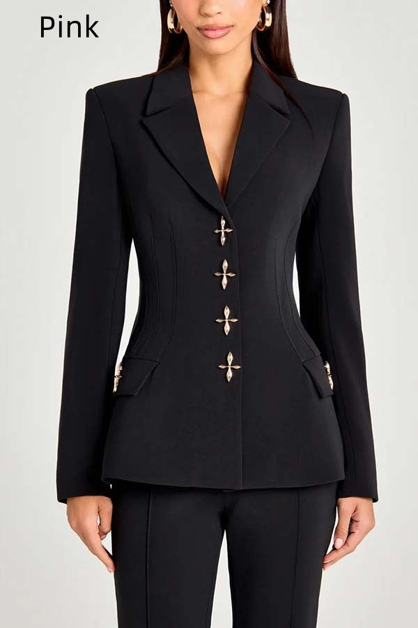 tailored, polyester, office wear – Fitted women's long-sleeve blazer with classic design