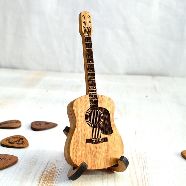 Organic Wood Guitar Pick Holder Case - Mini Acoustic Design for Musicians, Great Gift Idea