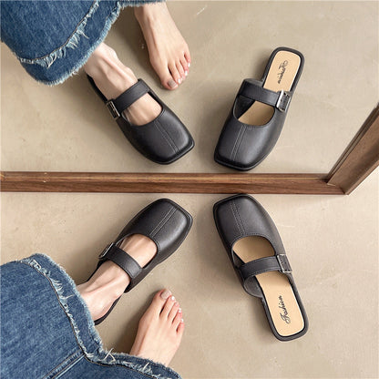 French-style vintage closed-toe flat, PVC, everyday wear – Plush women's slippers