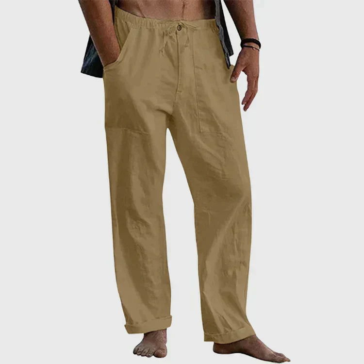 Variant image for White Linen Pants for Women with Adjustable Waist Cord, Relaxed Fit Summer Trousers-50