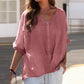 women's Breathable top - V-neck, short sleeve, relaxed fit, cotton-linen blend, casual wear