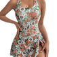 Fast-dry women's one-piece swimsuit - wrap-front, floral print, nylon-spandex blend, for beach