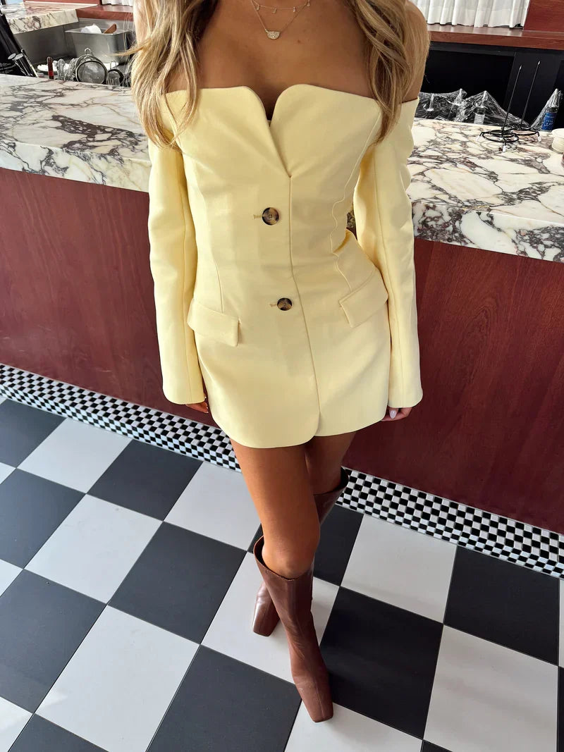 Variant image for Tailored Off-Shoulder Blazer with Built-In Corset in Italian Suiting Fabric, Long Sleeve Elegant Fit-1