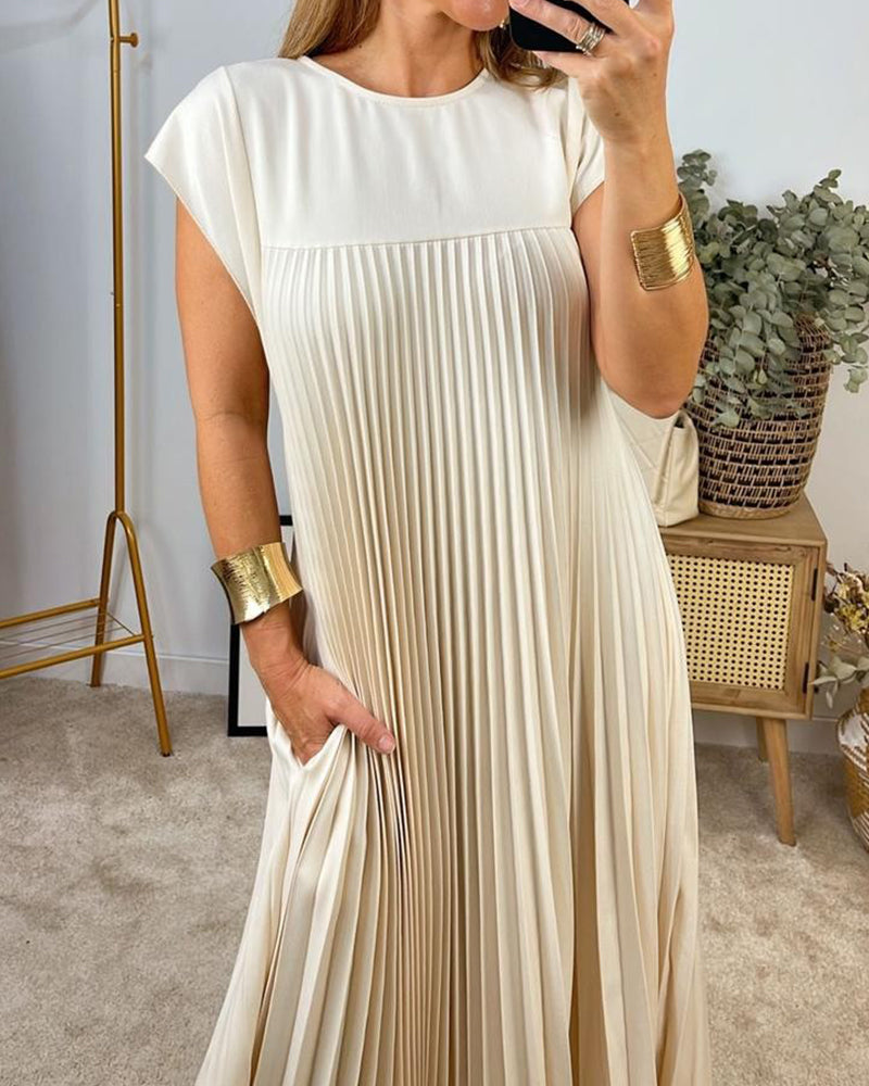 Elegant Sleeveless Pleated Womens Dress in Solid Color - Versatile Summer Wedding Guest or Cocktail Formal Dress-5