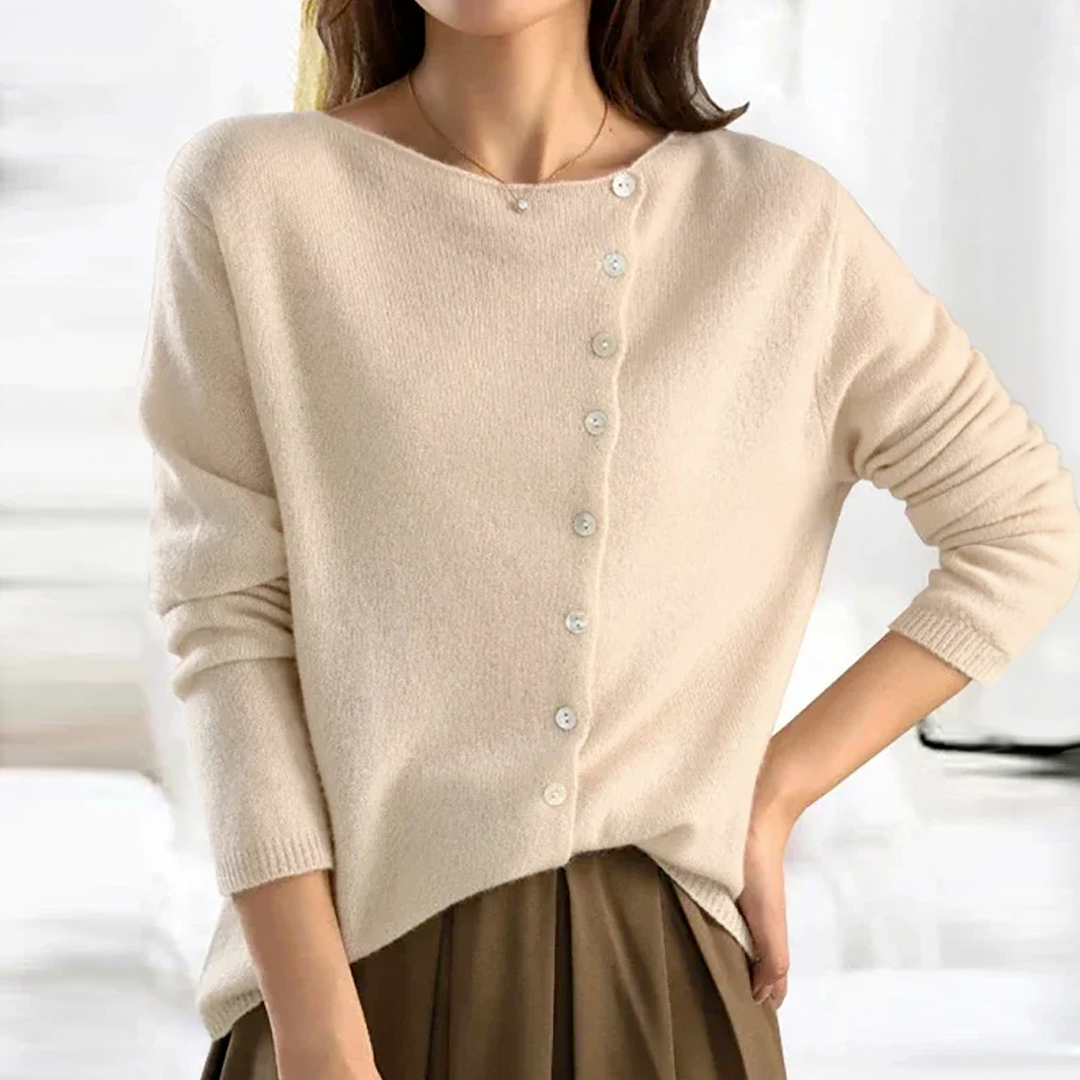 Plush Women's Button Sweater- Asymmetric Slouchy Brushed Knit