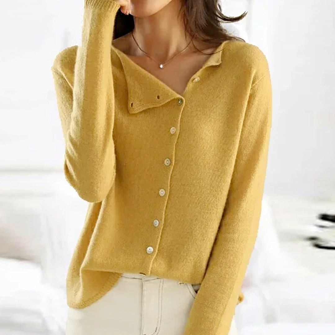Plush Women's Button Sweater- Asymmetric Slouchy Brushed Knit