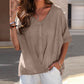 women's Breathable top - V-neck, short sleeve, relaxed fit, cotton-linen blend, casual wear
