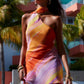 Silk Mini Dress for Women in Tropical Sunset Design, Lightweight Summer Dress for Beach and Evening Events-1