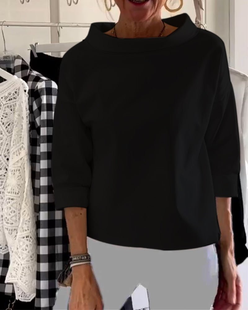 Variant image for Elegant Women's Blouse with Loose Turtleneck, Cotton-Polyester Blend Long Sleeve Top for Summer and Autumn-13