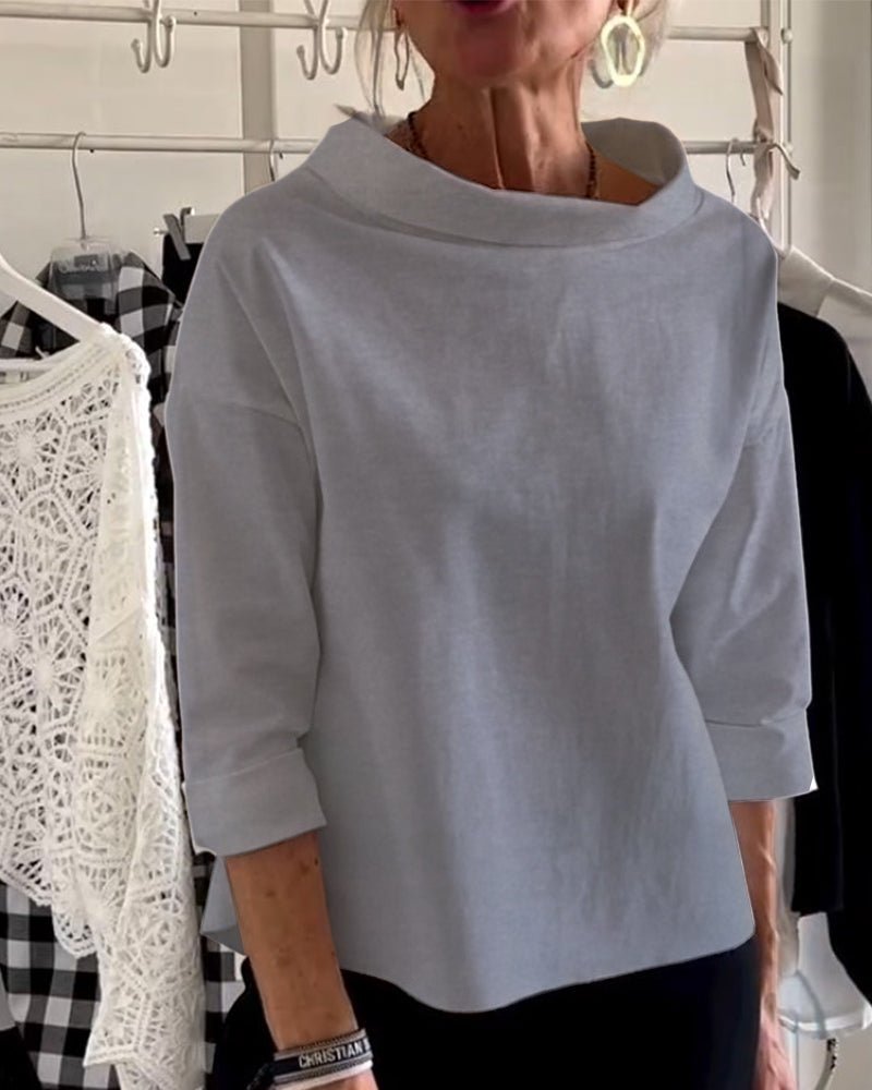 Variant image for Elegant Women's Blouse with Loose Turtleneck, Cotton-Polyester Blend Long Sleeve Top for Summer and Autumn-25