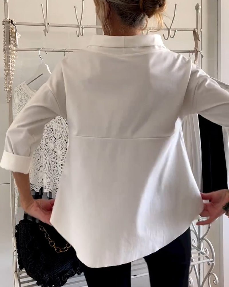 Elegant Women's Blouse with Loose Turtleneck, Cotton-Polyester Blend Long Sleeve Top for Summer and Autumn-4