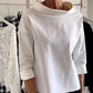 Elegant Women's Blouse with Loose Turtleneck, Cotton-Polyester Blend Long Sleeve Top for Summer and Autumn-1