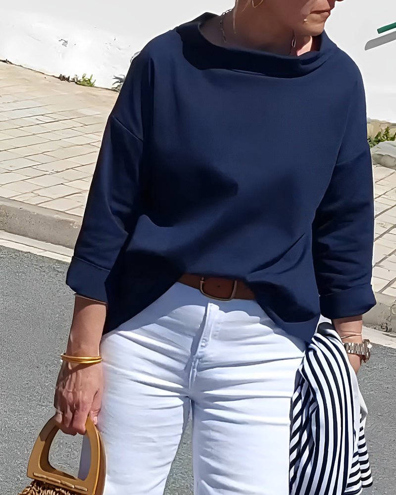 Variant image for Elegant Women's Blouse with Loose Turtleneck, Cotton-Polyester Blend Long Sleeve Top for Summer and Autumn-43