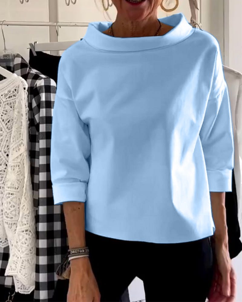 Elegant Women's Blouse with Loose Turtleneck, Cotton-Polyester Blend Long Sleeve Top for Summer and Autumn-5