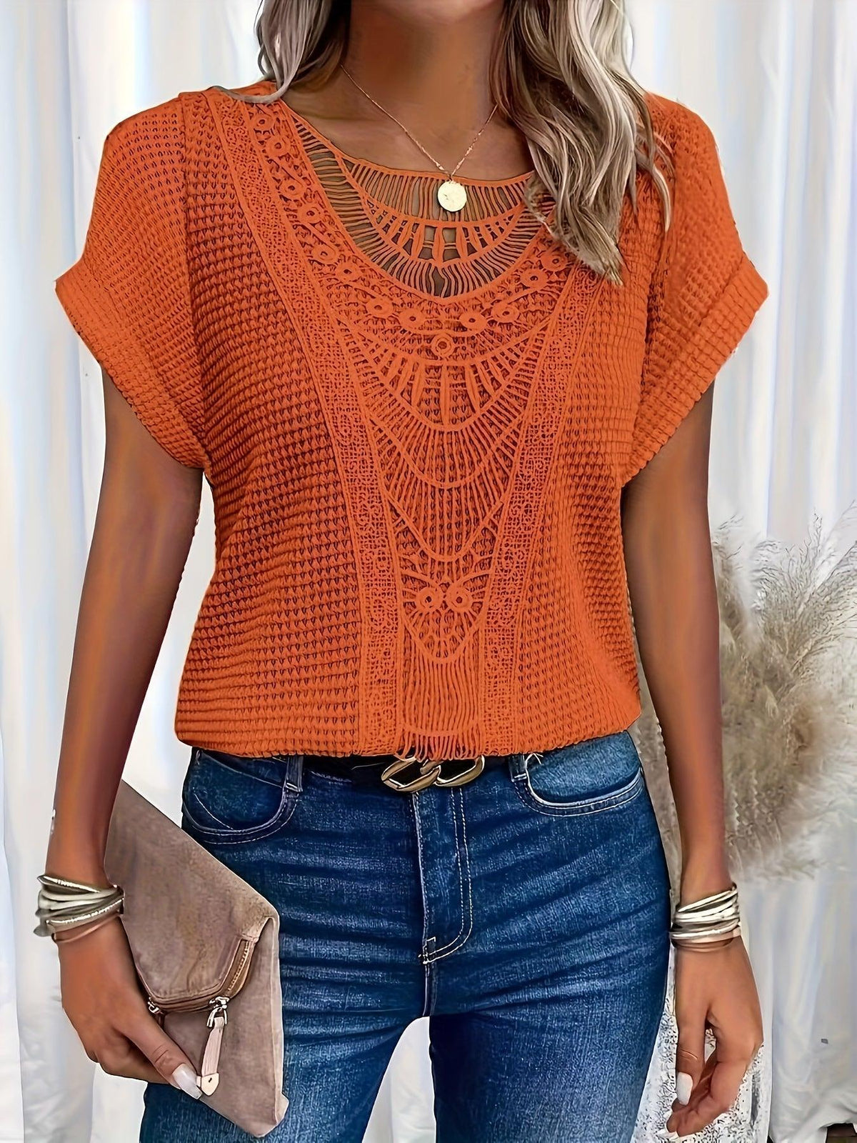 Elegant Knitted Women's Top with Intricate Detailing, Comfortable Fit, and Versatile Style for Casual and Formal Occasions-3