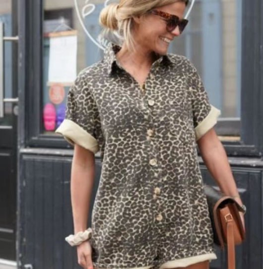 Leopard Print Summer Set for Women, Comfortable Polyester Outfit for Beach and Casual Outings-3