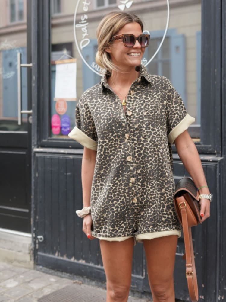 Leopard Print Summer Set for Women, Comfortable Polyester Outfit for Beach and Casual Outings-1