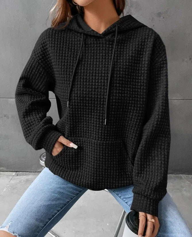 Plush Cozy Women’s Hoodie Sweater - Waffle Knit Layering