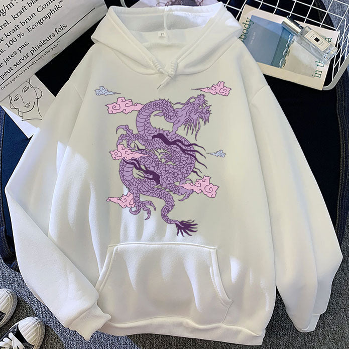 Men’s Warm Hoodie - Dragon Print Pullover, Polyester Casual