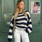 Cozy Oversized Women’s Pullover Sweater - Striped Knit