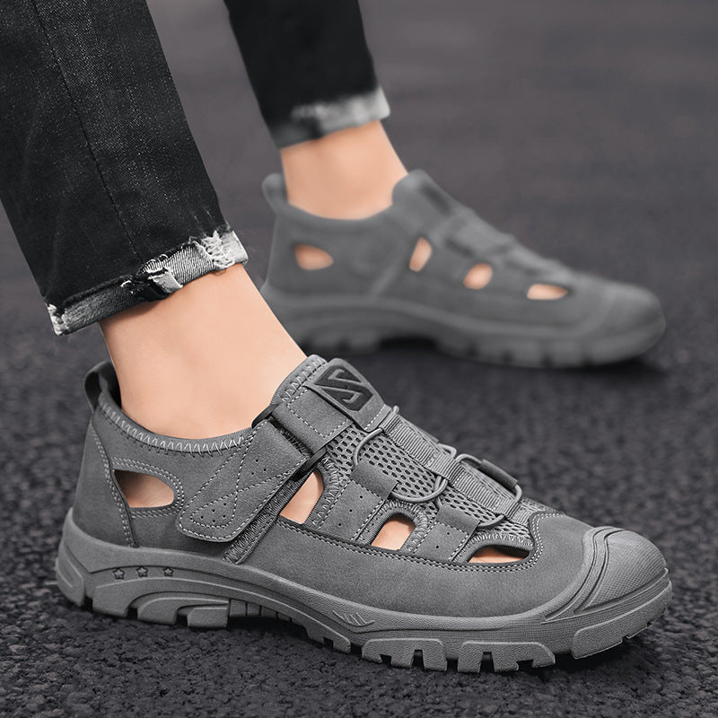 durable Breathable men's sandals - closed-toe, strappy, synthetic leather, casual outdoor