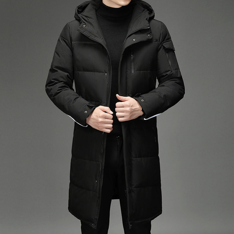 Light Cozy Men's Down Coat - Long Puffer, Goose Down