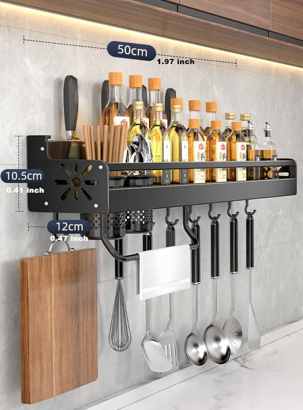 Wall Mounted Kitchen Storage Rack With Utensil Hooks And Spice Shelf Fall 2025 Household Organization Gift Idea