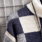 Mens Warm Crew Sweater - Checked Knit, Nylon, For Winter