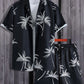 Men's Summer Set with Tropical Print, Lightweight Shirt and Shorts, Relaxed Fit for Warm Weather Casual Outings-2
