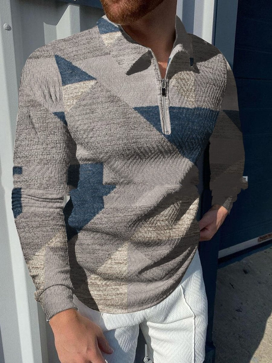 Plush Textured Men's Polo Sweater - Patterned Knit, Cotton