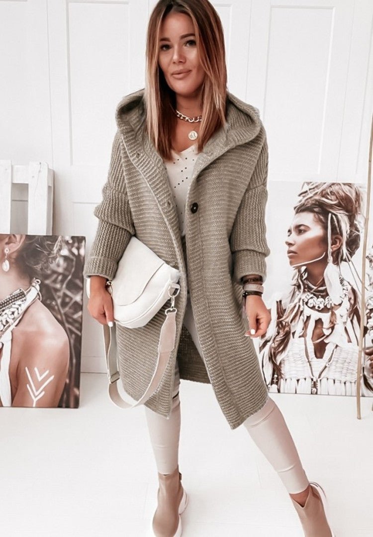Plush Relaxed Women’s Hooded Cardigan - Long Ribbed Knit