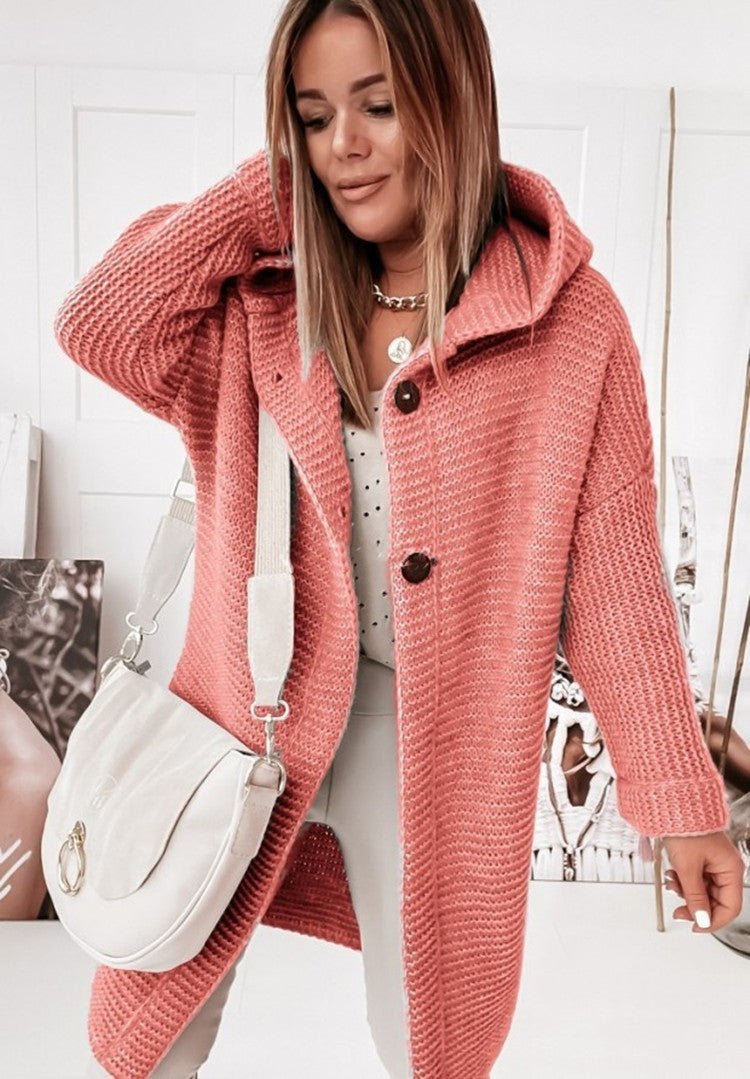 Plush Relaxed Women’s Hooded Cardigan - Long Ribbed Knit