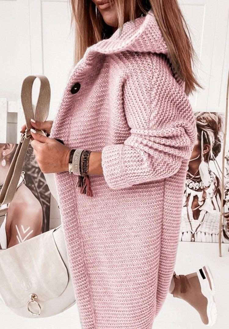 Plush Relaxed Women’s Hooded Cardigan - Long Ribbed Knit
