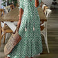 Light Women's Dress - Bohemian Print, V-Neck, Long Sleeves, Mid Waist, Casual Regular Wear