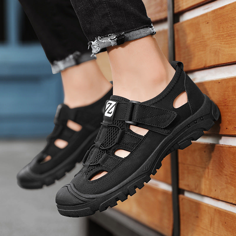 durable Breathable men's sandals - closed-toe, strappy, synthetic leather, casual outdoor