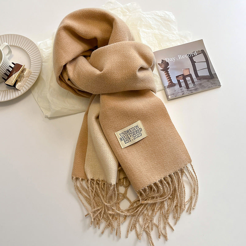 Women Warm Scarf - Reversible Fringed Cashmere Winter