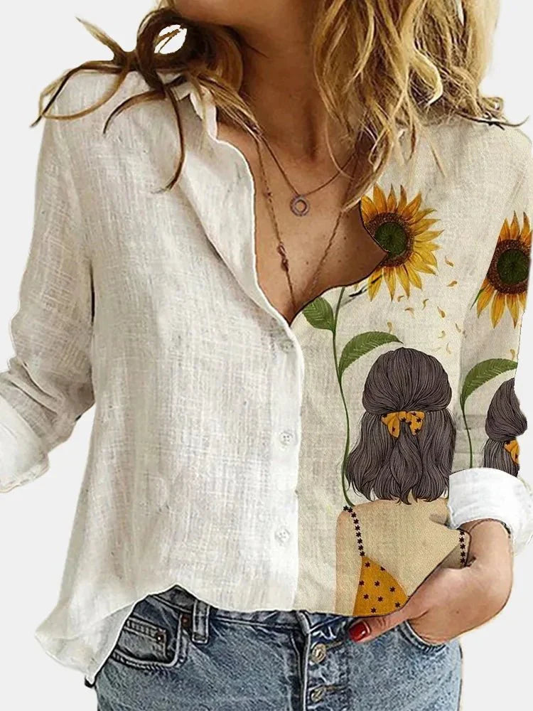 Variant image for Elegant Floral Print Women's Chemise Nightgown with Long Sleeves and Relaxed Fit in White-19