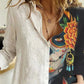 Variant image for Elegant Floral Print Women's Chemise Nightgown with Long Sleeves and Relaxed Fit in White-49