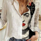 Elegant Floral Print Women's Chemise Nightgown with Long Sleeves and Relaxed Fit in White-2