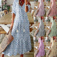 Light Women's Dress - Bohemian Print, V-Neck, Long Sleeves, Mid Waist, Casual Regular Wear