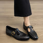 T-Strap, round-toe, mid-heel, leather, for commuting – Plush women's pumps
