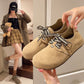Light women's flats - lace-up, round-toe, suede, casual everyday all-day wear