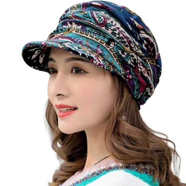 Textured Warm Women’s Winter Cap - Short Brim, Cotton Blend