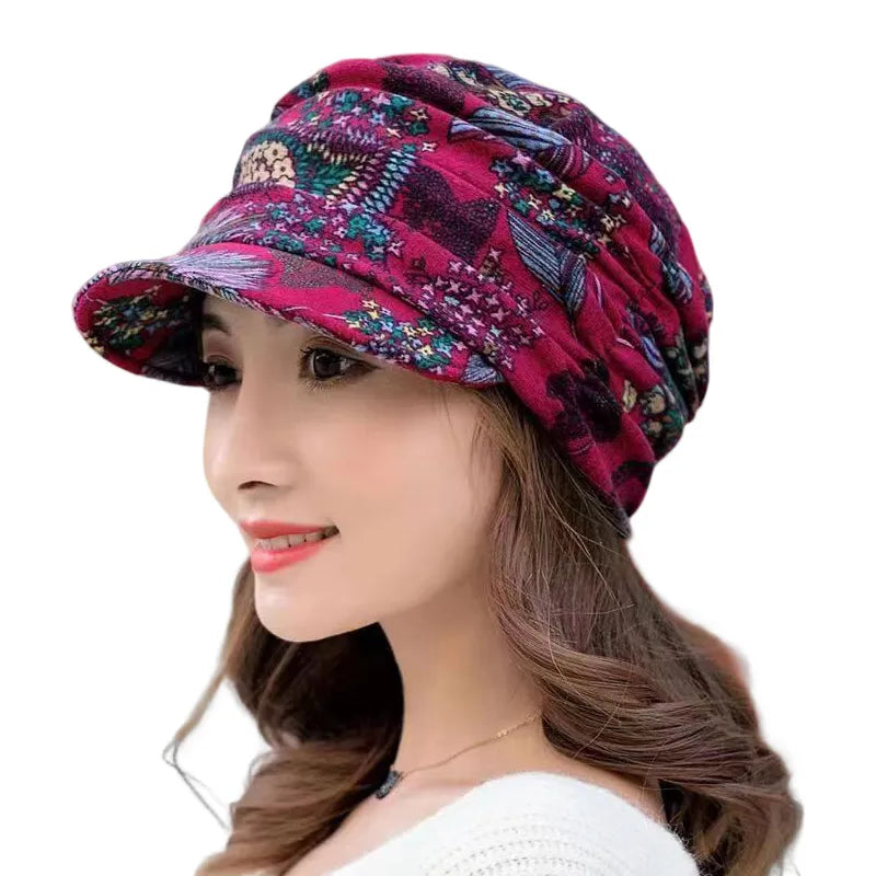 Textured Warm Women’s Winter Cap - Short Brim, Cotton Blend