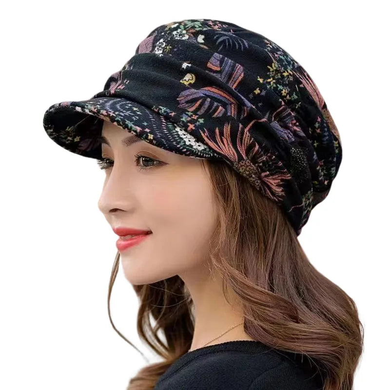 Textured Warm Women’s Winter Cap - Short Brim, Cotton Blend