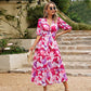 Womens Summer Midi Dress with Puff Sleeves and Floral Print, Elegant Wedding Guest Dress for Summer Events-3