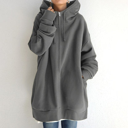 Women Warm Longline Hoodie - Oversized Fleece Layering