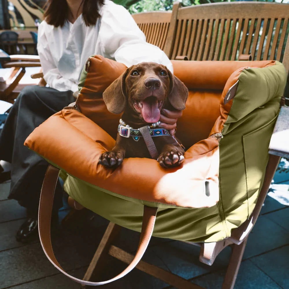 Pet Outing Lathe Deluxe Faux Leather Dog Car Seat - Travel-Friendly Booster Bed for Cats and Dogs