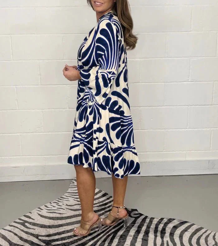 Elegant Women's Summer Dress with Graceful Print, Loose Fit, and Knee-Length Design for Garden Parties and Beach Walks-2